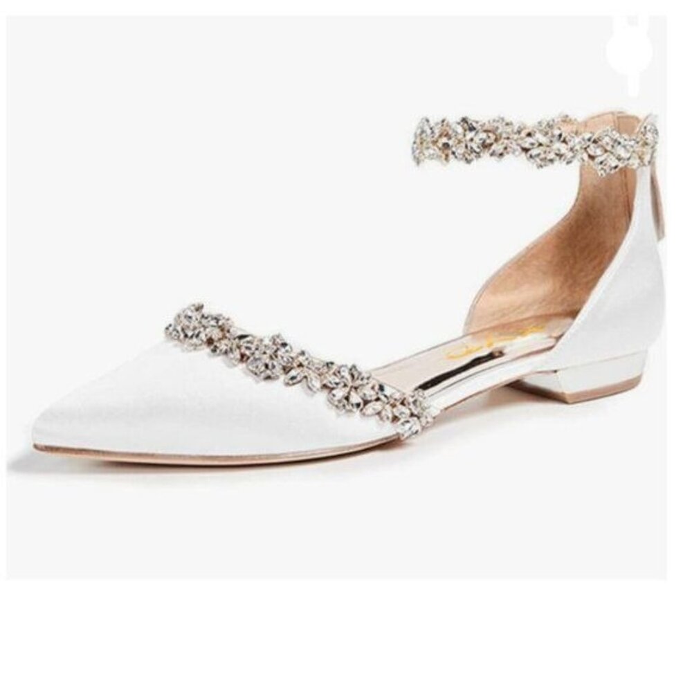 XYD White Pointed Toe Wedding Sandals Sparkly Rhinestones Ankle Strap Dress Shoe
